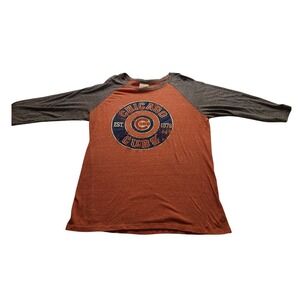 5th & Ocean Chicago Cubs MLB Raglan 3/4 Sleeve Shirt Orange Gray XL Tri-blend